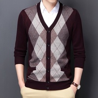 Cardigan en tricot jacquard à col en V pour homme, à boutons, manches longues, deux poches latérales, coupe classique, pour le travail, automne-hiver, pull chaud