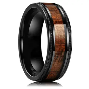 סיטונאי באיכות גבוהה 8mm שחור טונגסטן טבעות אופנה בצבע עץ נירוסטה טבעת לגברים נשים אירוסין טבעת נישואים