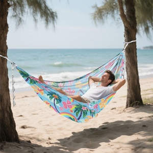 Hamac de camping portable avec imprimé personnalisé palmiers et cordes, thème Aloha Hawaï, pour les vacances d'été, avec sangles d'attache aux arbres et sac de transport intégré - Product Image 6