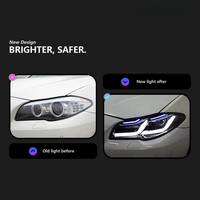 Ensemble de phares LED complets pour BMW Série 5 F10 2010-2017, double couleur blanc-jaune, projecteur DRL, phare avant