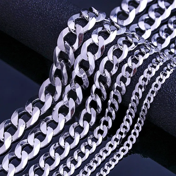 Plain Silver 50cm Man Chain Wide 4 5 6 7 8 9 11 12mm Cuban Curb Link Chain Necklace for Men