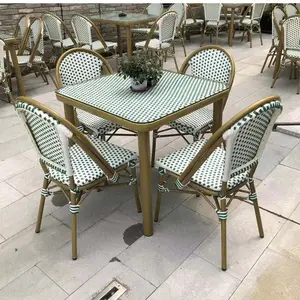 Bistro-Silla de ratán de aluminio Estilo Vintage, muebles de restaurante, comedor al aire libre