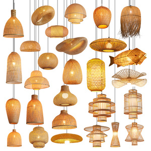 Lampada a Sospensione in Bambù, Lampadario in Vimini Naturale, Paralumi Intrecciati a Mano, Illuminazione Decorativa per Interni - Product Image 1