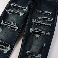 Jeans en denim noir déchiré et délavé, coupe slim, extensible, style hip-hop, pour hommes, vente en gros