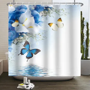 Farfalla fiore <span class=keywords><strong>tenda</strong></span> da doccia fiori fiori fiori fiori pianta farfalla natura sognante impermeabile <span class=keywords><strong>tenda</strong></span> da doccia per il bagno decorazioni per la casa - Product Image 3