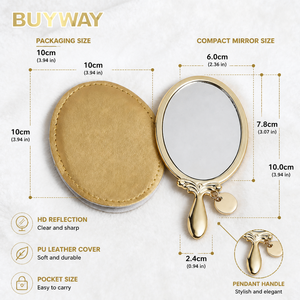 Miroir de maquillage portable compact ovale en nickel plaqué avec pochette en PU, poignée pendentif moderne, étui fantaisie personnalisé pour vanité - Product Image 3