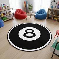 Schwarz-Weißer Billard-Teppich Y2K Streetwear Raumdekoration Retro Pool-Spiel Teppiche Cooler Graffiti-Stil Kreis Glückliche 8 Ball Runder Teppich