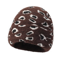 Nouveau bonnet d'hiver en cachemire imprimé léopard, bonnet épais en tricot à pois doublé de polaire pour l'extérieur par temps froid