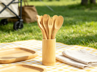 Ensemble d'ustensiles de cuisine en bambou de qualité supérieure - Écologiques et réutilisables - 7 pièces - Outils de cuisson avec emballage personnalisé - Lavage à la main uniquement