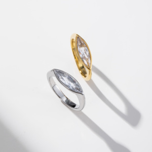 Cincin Wanita YF8390 Model Terbaru Trendi dengan Zirkon Marquise Panjang, Lapis Emas 18K, Anti Air, Bahan Stainless Steel, Desain Ramping - Product Image 6