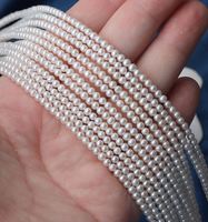 Perles d'eau douce blanches de haute qualité, presque rondes, 2-3 mm, en vrac, pour la fabrication de bijoux DIY