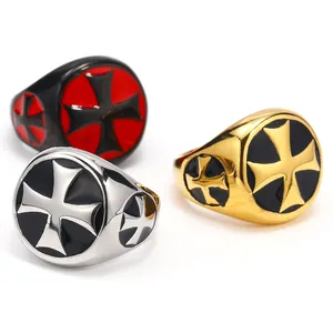 2024 New gold red silver Stainless Steel Ring for Men Biker Cross Ring Christian jewelry vintage signet custom made rings