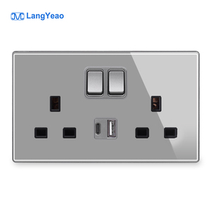 Langyeao đầy đủ Tempered Glass Bảng điều chỉnh màu đen sang trọng phổ 13A anh tường chuyển đổi ổ cắm USB + Loại C ổ cắm thiết kế mới - Product Image 2