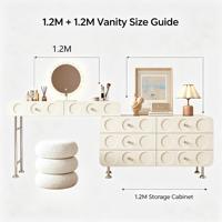 Ensemble de commodes modernes et durables de style crème, écologiques, avec miroir et éclairage LED, table de maquillage en bois pour chambre, appartement, salon