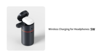 Support de chargeur sans fil 4-en-1, charge rapide 15W avec haut-parleur Bluetooth et lumière LED, station rotative pour téléphone et montre