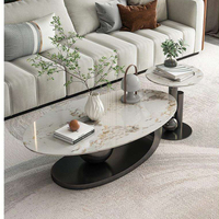 Ensemble de table basse en pierre frittée de luxe italienne Adenuo, design ovale minimaliste, facile à nettoyer, écologique, meubles de salon