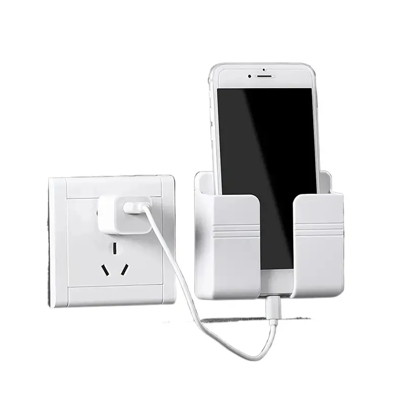 Wall Mobile Phone Holder with Remote Control Storage Box Multifunctional Charging Stand and Organizer