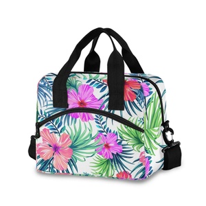 Hawaiian Flower Design Reusable Lunch Tote Bag <b>Cooler</b> Bag for Women Men Adult Lunch <b>Box</b> with Adjustable Shoulder Strap - Product Image 1