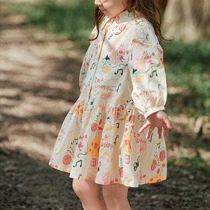 Vestido Camisero de Manga Larga para Niñas, Lindo Estampado de Hongos y Música, Cuello <span class=keywords><strong>Peter</strong></span> <span class=keywords><strong>Pan</strong></span>, Vestidos Casuales de Algodón para Niñas de 2 a 7 Años - Product Image 3