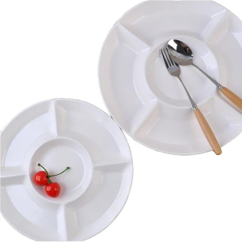 Hot sale plastic melamine dishwasher safe round dessert bowl plate 5 compartment chip and dip tray