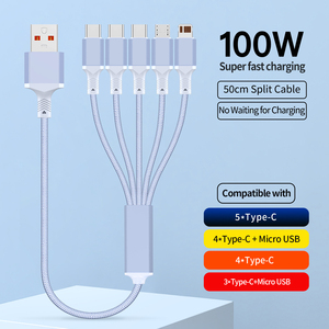 Cáp sạc nhanh đa năng 5 trong 1, cổng <span class=keywords><strong>USB</strong></span> A/Type C/Micro <span class=keywords><strong>USB</strong></span>/L, dây sạc điện thoại bện cho <span class=keywords><strong>iPhone</strong></span> 17, Samsung, Huawei và nhiều loại điện thoại khác - Product Image 1