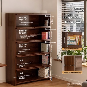 Gabinete de almacenamiento de pared integrado de color nogal Estantería a prueba de polvo para muebles de sala de estar - Product Image 4