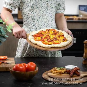 Solid Wood Pizza <b>Pan</b> Round With <b>Stand</b> Steak Plate Acacia Wood Cutting Board Fruit Tray Party Use - Product Image 3