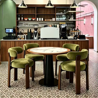 Ensemble table et chaises en bois massif de style rétro français pour restaurants, cafés, stands de restauration commerciaux - Design antique du milieu du siècle