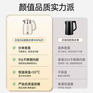 Bouilloire électrique Chigo avec revêtement intérieur en acier inoxydable 316, double couche anti-brûlure, ébullition rapide, pour usage domestique - Product Image 5