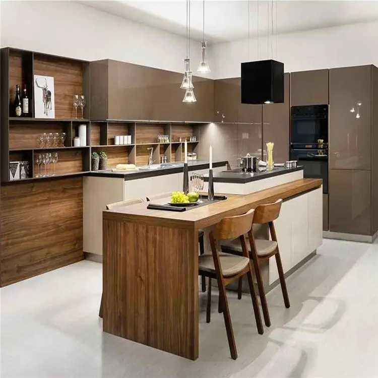 Роскошная современная мебель для дома, глянцевые модульные кухонные шкафы из акриловой фанеры