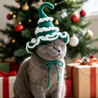 Cadeau de Noël pour animaux de compagnie : Écharpe triangulaire tissée à la main, Collier à fleurs artificielles, Accessoire de serviette anti-bave tricotée, Collier de cou, Bavoir