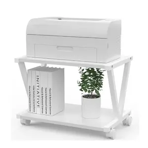 Modern White Wood 2 Tier Desk Bancada Organizador Prateleiras Impressora Stand Com Rodas