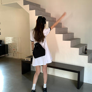 New Simple <b>Black</b> PU Chain Bucket Bag Large Capacity Korean Style Soft Handle <b>Backpack</b> Zipper Closure Summer Lining Polyester - Product Image 3