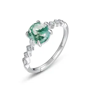 925 Sterling Silver Pear Cut Genuine Moss Green Agate Cz Diamond Wedding Ring Handmade Gemstone Moss Agate Ring