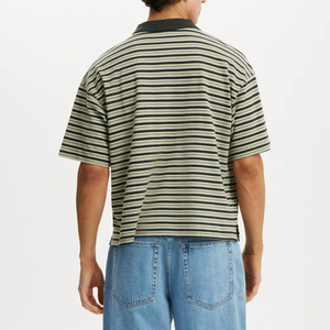 Polo rayé à manches courtes pour homme OEM, coupe ample, design tissé décontracté, longueur standard - Product Image 2