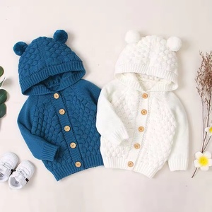Vente chaude <span class=keywords><strong>hiver</strong></span> bébé tricot <span class=keywords><strong>manteau</strong></span> doux à manches longues chaud pull à capuche veste pour décontracté couleur unie bébé vêtements - Product Image 4