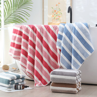 Ensemble de serviettes de bain en velours corail de haute qualité - Douces, absorbantes, épaisses, à rayures, tissées, grande taille, pour adultes, fabriquées en Chine