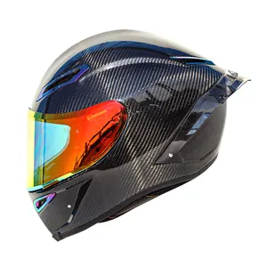 Marka yeni motosiklet kask Retro karbon Fiber tam yüz kask DOT onaylı Moto motokros kask HD Lens ile