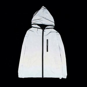100% Polyester Coated Stand Collar <b>Reflective</b> Hood Zip OEM Custom Logo Wholesale 3M Windbreaker Mens Bomber <b>Jacket</b> - Product Image 4