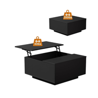 Table basse carrée avec plateau relevable, compartiment de rangement caché, table de salon moderne noire