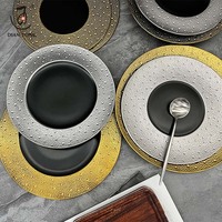 Assiettes de table en céramique et porcelaine de luxe vintage de 11 pouces, dorées, pour apéritifs, salades, steaks et desserts, pour restaurants (vente en gros)