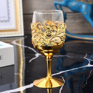 Copas de vino de metal y vidrio, copas de vino grandes y altas, vasos altos, copas de vino para bodas, copas doradas para el hogar - Product Image 2