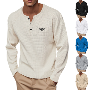 Camisetas Henley de <span class=keywords><strong>Manga</strong></span> <span class=keywords><strong>Larga</strong></span> Térmicas para Hombre, Cuello Redondo, Tejido Waffle, Ajuste Holgado, Logotipo Personalizado, Impresión Lisa - Product Image 1