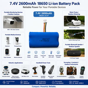 Batterie au lithium 18650 personnalisée en usine, pack de batteries rechargeables 7,4 V 2600 mAh 2S1P pour caméra extérieure, dispositif médical, OEM ODM - Product Image 3