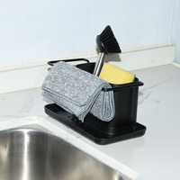 Organisateur d'évier de cuisine en acier inoxydable noir, revêtement poudré noir mat, porte-éponge pour évier