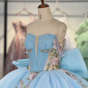 Robes de bal de Quinceañera classiques bleues à fleurs pour filles de 15 ans, modèle 20251 - Product Image 5