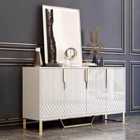 Buffet de rangement multifonctionnel moderne de luxe personnalisable en acier inoxydable, verre et bois avec 4 tiroirs pour cuisine et salle à manger