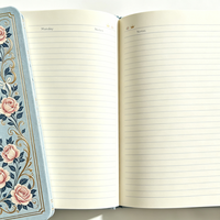 Carnet vintage personnalisé A5 bleu clair avec dorure or, couronne de roses, journal cadeau pour femmes
