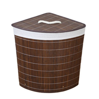 Panier à linge pliable en bambou brun avec poignées, couvercle et doublure, pliable en forme d'angle, gain de place pour le rangement des vêtements à la maison
