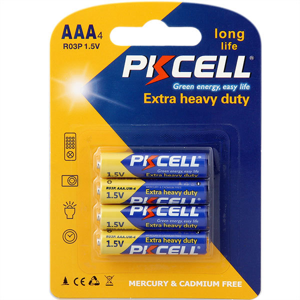 China Manufacture Pkcell Brand R03p Um-4 AAA 1.5v Zinc Carbon Dry Battery